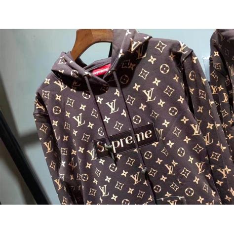 brown louis vuitton x supreme hoodie